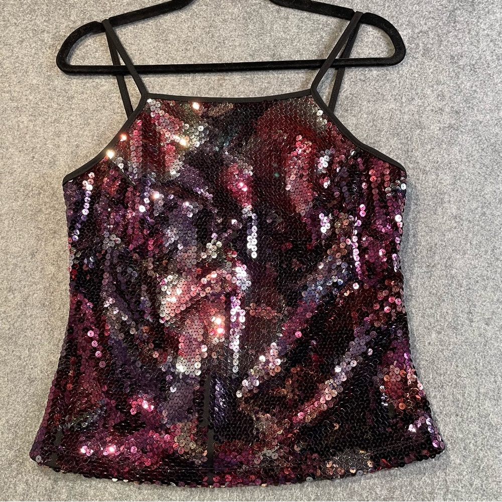 Express Y2K Sequin Camisole
Tank Top Fuchsia & Silver Hook & Eye Back Size Large